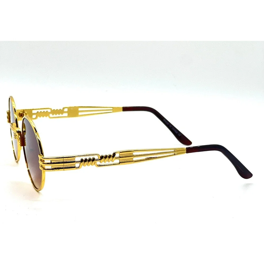 Round Sunglasses Gold Frame Brown Lens Designer Fashion Men Outdoor Beach‎ Party